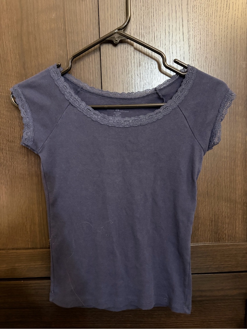 Brandy Melville Navy Lace-Trim Off-the-Shoulder Top